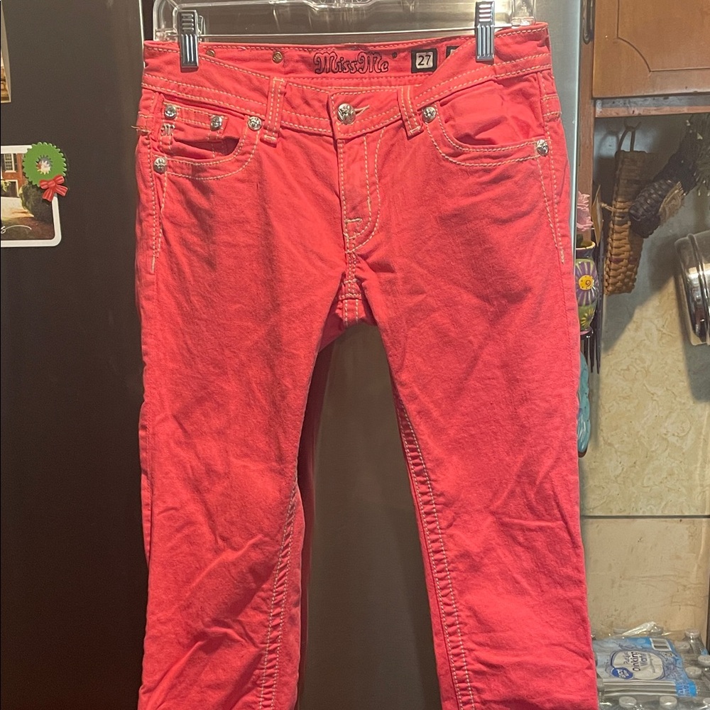 Miss Me Men’s Coral-Red Slim Straight Jeans